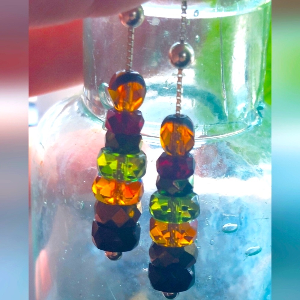 Gemstone Threader Sterling Silver Earrings - image 2